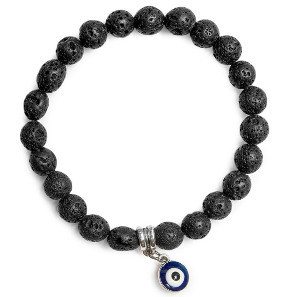 Evil Eye Black Natural Lava Stretch Bracelet - The Bracelet of Protection - Picture 2 of 3